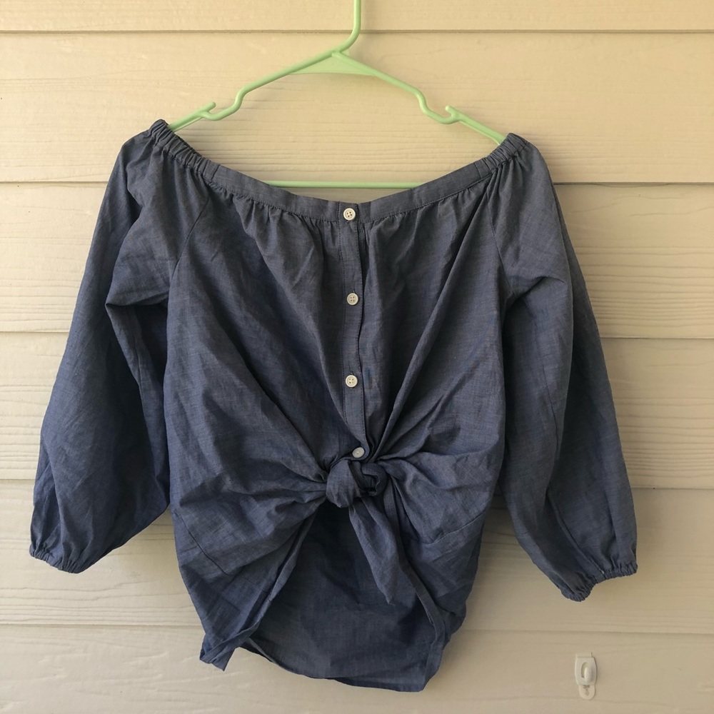 Denim-like off the shoulder blouse